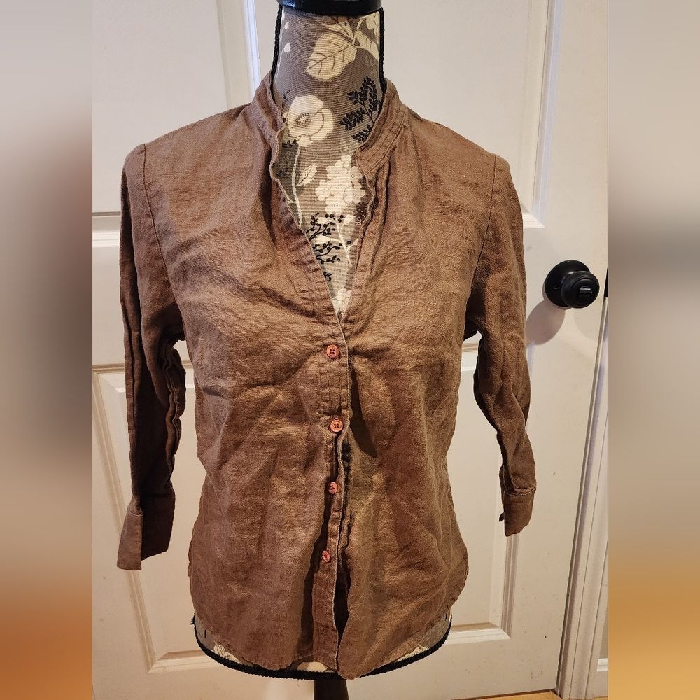 Style & Co brown button up 3/4 sleeve top